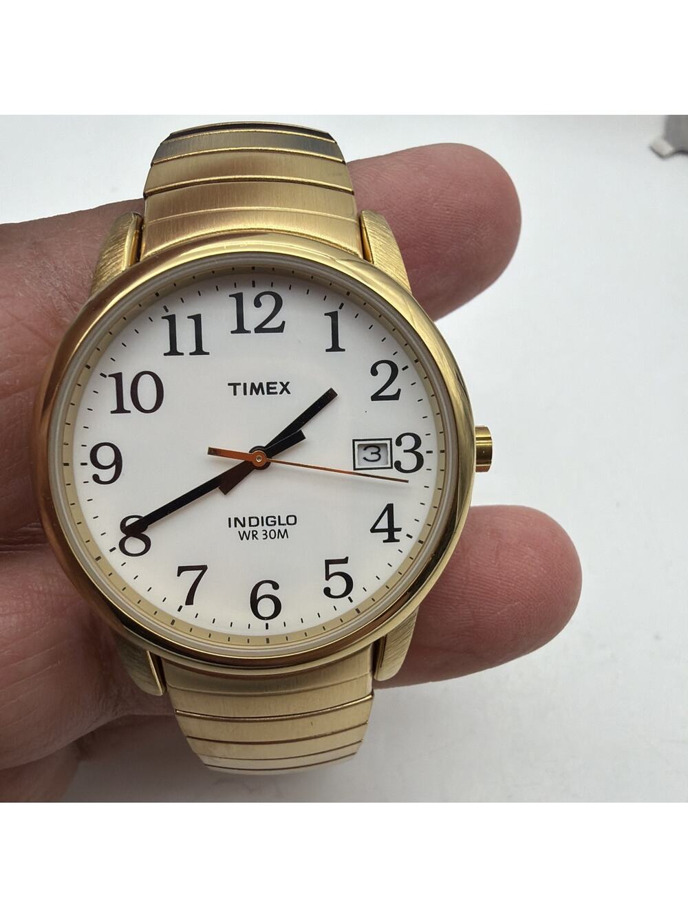 Timex Easy Reader Indiglo Mens Watch 35mm Gold Tone Expansion Bracelet Date